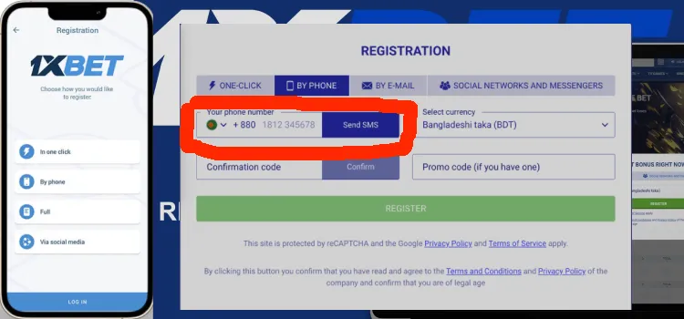 1xbet Register by Phone Number