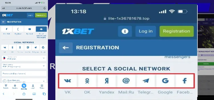 1xbet by Social Media Registration