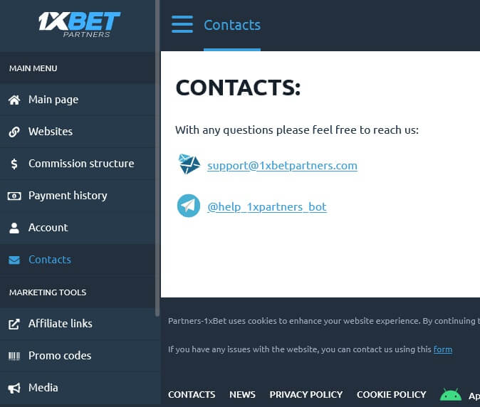 1xbet affiliate Support